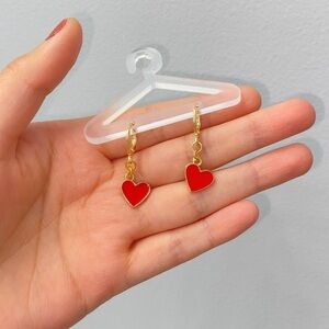 Gold and Red Heart Earrings ❤️